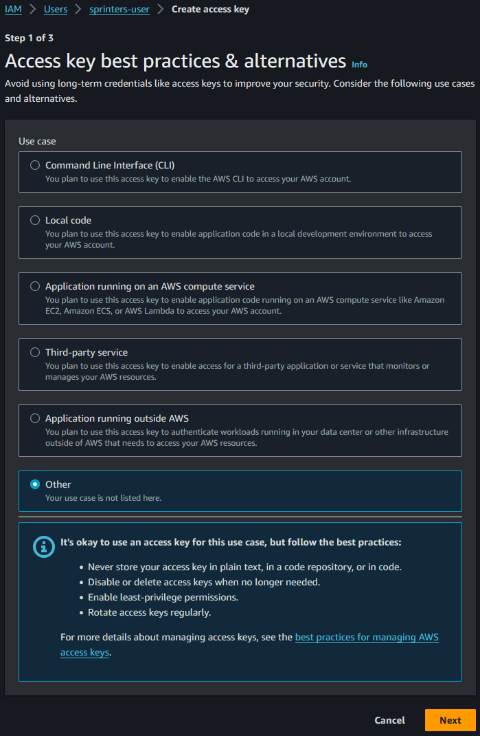 AWS Console access key type