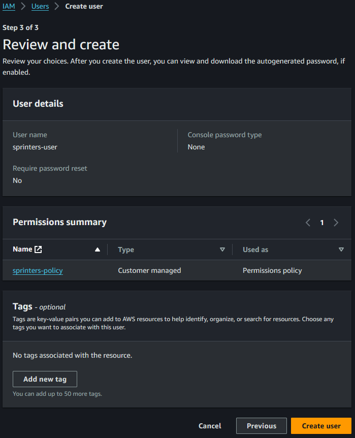 AWS Console user creation