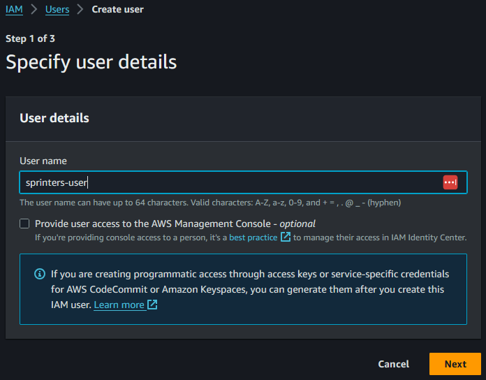 AWS Console user name